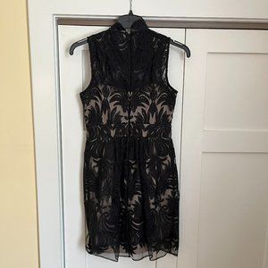 Yoana Baraschi - Black Lace Overlay Nude Shift Dress - Size 4